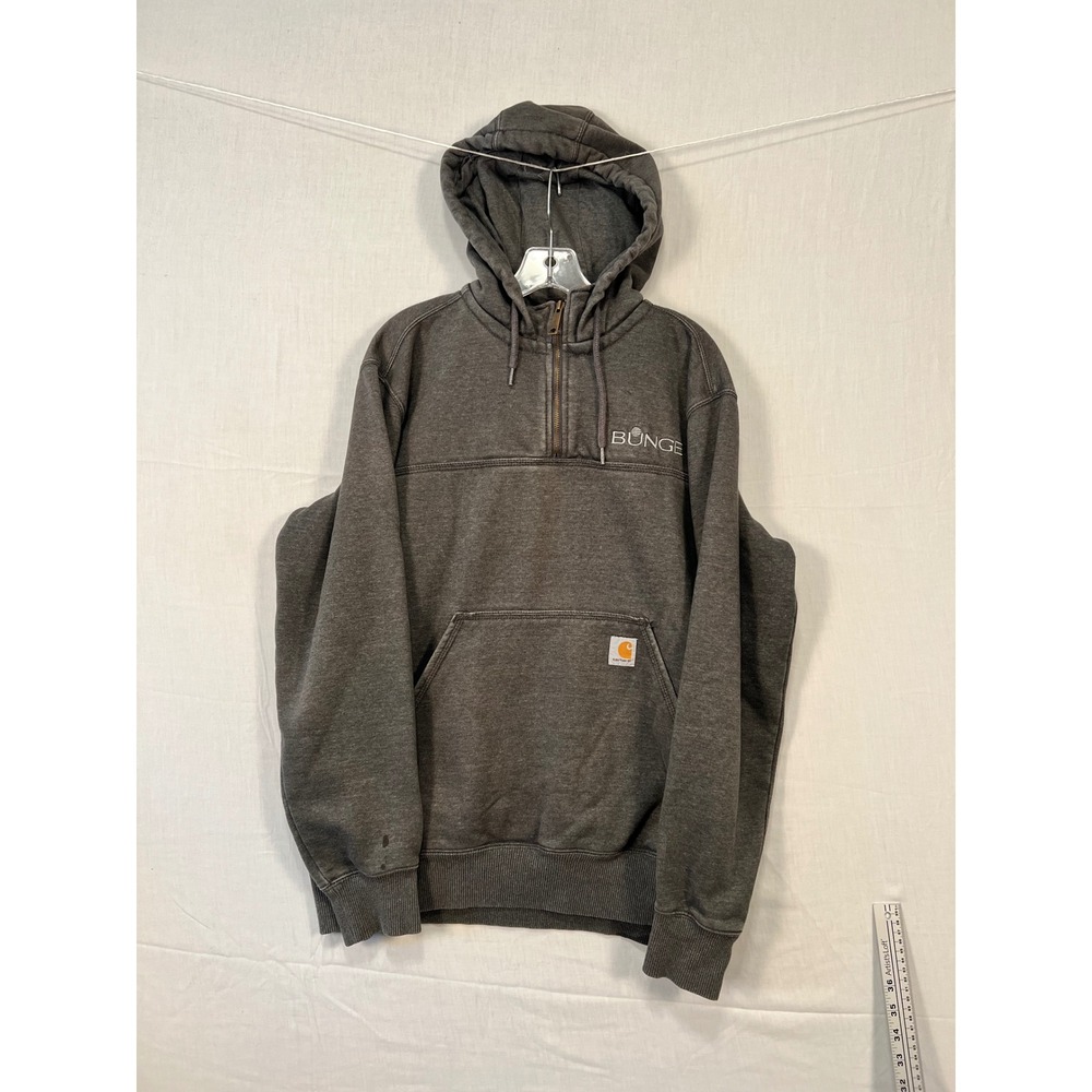 Carhartt Mens Quarter Zip Hoodie Gray Bunge Logo Rain Defender Medium 100617-026